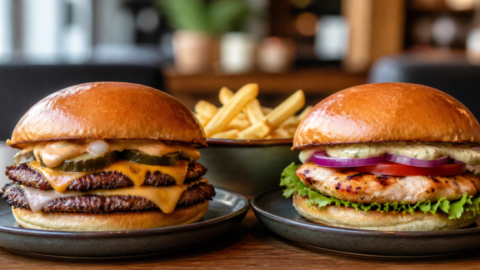 Deux burgers au bœuf et au poulet à Annecy